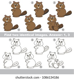 The educational kid matching game for preschool kids with easy gaming level, the task is to find similar objects, to compare items and find two same Brown Forest Beaver
