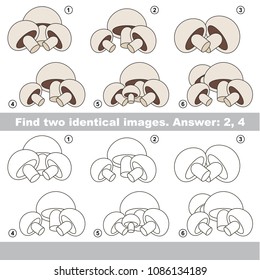 The educational kid matching game for preschool kids with easy gaming level, the task is to find similar objects, to compare items and find two same Mushroom