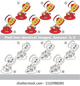 The Educational Kid Matching Game For Preschool Kids With Easy Gaming Level, The Task Is To Find Similar Objects, To Compare Items And Find Two Same Tea Time - The Kettle And Tea Cup