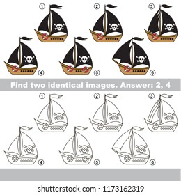 The educational kid matching game for preschool kids with easy gaming level, the task is to find similar objects, to compare items and find two same Pirate Vessel Yacht