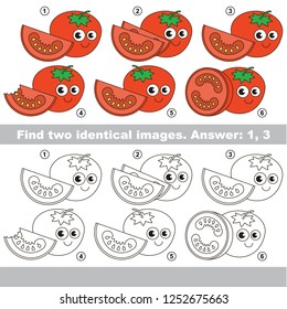 The educational kid matching game for preschool kids with easy gaming level, the task is to find similar objects, to compare items and find two same Tomato and Slice