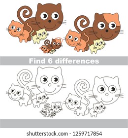 The educational kid matching game for preschool kids with easy gaming level, the task is to find several differences, to compare mom and her infant Kat