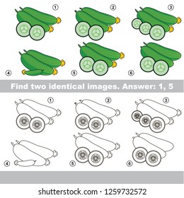 The educational kid matching game for preschool kids with easy gaming level, the task is to find similar objects, to compare items and find two same Green Cucumber piece