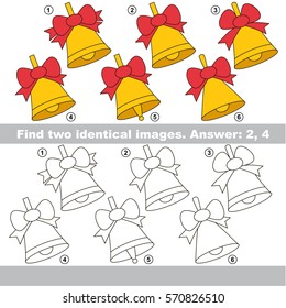 The educational kid matching game for preschool kids with easy gaming level, he task is to find similar objects, to compare items and find two same Yellow Bell with Bow