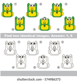 The educational kid matching game for preschool kids with easy gaming level, he task is to find similar objects, to compare items and find two same Backpacks.