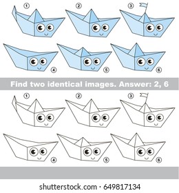 The educational kid matching game for preschool kids with easy gaming level, he task is to find similar objects, to compare items and find two same Cute Funny Paper Ship
