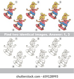 The educational kid matching game for preschool kids with easy gaming level, he task is to find similar objects, to compare items and find two same Sport Blondy Girl Skateboarding