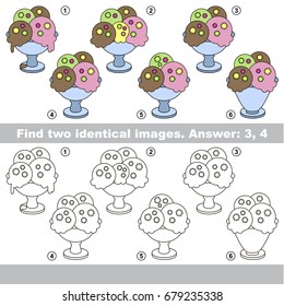 The educational kid matching game for preschool kids with easy gaming level, he task is to find similar objects, to compare items and find two same ice cream cones