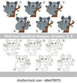 The educational kid matching game for preschool kids with easy gaming level, he task is to find similar objects, to compare items and find two same Koala Moms