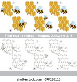 The educational kid matching game for preschool kids with easy gaming level, he task is to find similar objects, to compare items and find two same Honey and Bee