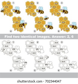 The educational kid matching game for preschool kids with easy gaming level, he task is to find similar objects, to compare items and find two same Funny Honey Beehive and Bee