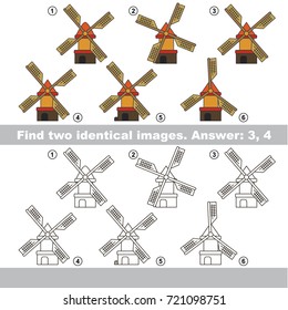 The educational kid matching game for preschool kids with easy gaming level, he task is to find similar objects, to compare items and find two same Windmills