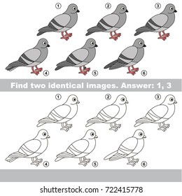 The educational kid matching game for preschool kids with easy gaming level, he task is to find similar objects, to compare items and find two same Funny Dove