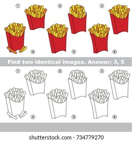 The Educational Kid Matching Game For Preschool Kids With Easy Gaming Level, He Task Is To Find Similar Objects, To Compare Items And Find Two Same Fast Food Fried Potato In Paper Box