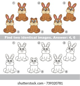 The educational kid matching game for preschool kids with easy gaming level, he task is to find similar objects, to compare items and find two same Rabbits