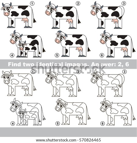The educational kid matching game for preschool kids with easy gaming level, he task is to find similar objects, to compare items and find two same Cows.