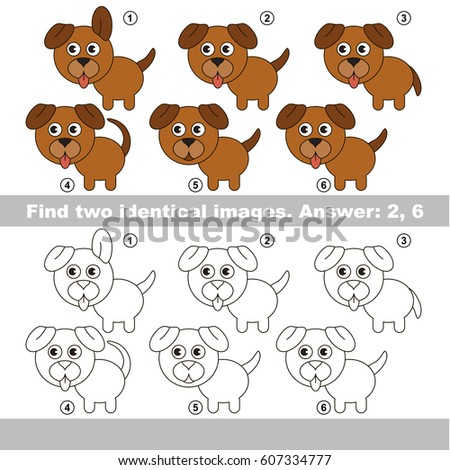 The educational kid matching game for preschool kids with easy gaming level, he task is to find similar objects, to compare items and find two same Dog Puppies.