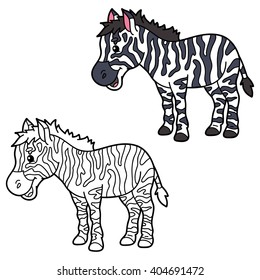 educational kids cartoon coloring page. Vector educational coloring page of happy cartoon  zebra for children, coloring and scrap book