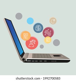 Educational laptop vector and social media management
