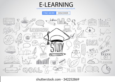 Educational and Learning concept with Doodle design style :teaching solution, studies, creative ideas. Modern style illustration for web banners, brochure and flyers.