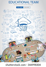 Educational and Learning concept with Doodle design style :teaching solution, studies, creative ideas. Modern style illustration for web banners, brochure and flyers.