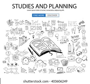 Educational and Learning concept with Doodle design style :teaching solution, studies, creative ideas. Modern style illustration for web banners, brochure and flyers.