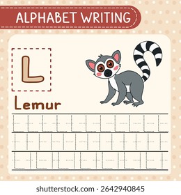 Educational Lemur Illustration with Letter L and Writing Practic