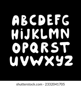 Educational letters set. ABC hand lettering. Doodle style.  Cute cartoon alphabet in vector. Typographic design for decoration, poster, banner, print.  Isolated on black