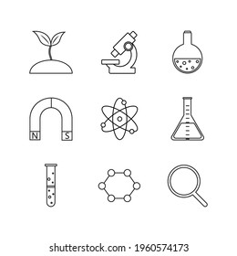 Educational linear icons set. STEM education: science, technology, engineering, mathematics. Icons for website design, application, logo, user interface. Vector illustration.
