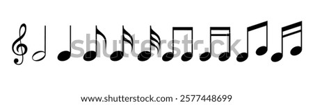 Educational list with musical notes isolated on white background.