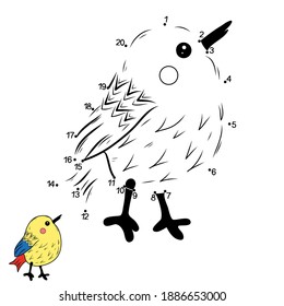 Educational logic game for children. Connect the dots in order. Vector illustration. Small bird