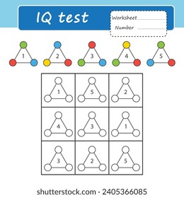 Lernlogik für Kinder. iq Spiel. Farbe entsprechend dem Muster. Geometrische Abbildung. Druckarbeitsplatz