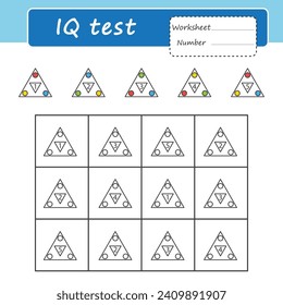Educational logic game for children. iq game. Color according to the sample. Geometric figure. Printable Worksheet
