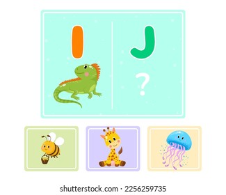 Educational logic game for kids. Children's alphabet education. Development of logic iq. Visual intelligence, mind games. Vector illustration.