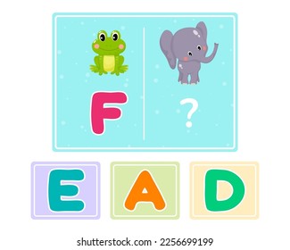 Educational logic game for kids. Children's alphabet education. Development of logic iq. Visual intelligence, mind games. Vector illustration.