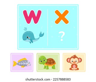 Educational logic game for kids. Children's alphabet education. Development of logic iq. Visual intelligence, mind games. Vector illustration.