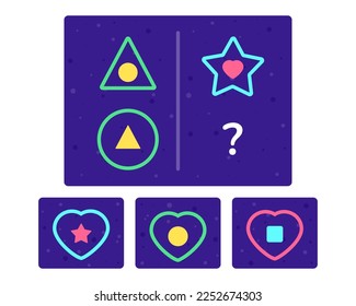Educational logic game for kids. Development of logic iq. Visual intelligence, mind games. Geometric figure. Vector illustration.