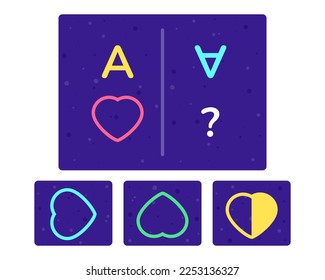 Lernlogik für Kinder. Entwicklung der Logik iq. Visuelle Intelligenz, Gedankenspiele. Geometrische Abbildung. Vektorgrafik.