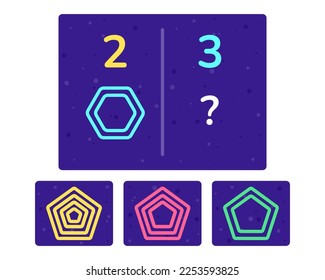 Lernlogik für Kinder. Entwicklung der Logik iq. Visuelle Intelligenz, Gedankenspiele. Geometrische Abbildung. Vektorgrafik.
