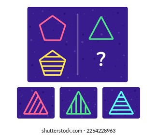 Educational logic game for kids. Development of logic iq. Visual intelligence, mind games. Geometric figure. Vector illustration.