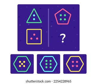 Educational logic game for kids. Development of logic iq. Visual intelligence, mind games. Geometric figure. Vector illustration.