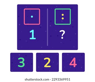 Educational logic game for kids. Development of logic iq. Visual intelligence, mind games. Numbers and counting. Vector illustration.