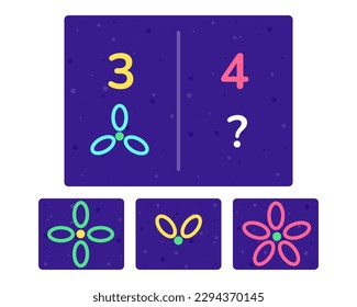 Educational logic game for kids. Development of logic iq. Visual intelligence, mind games. Numbers and counting. Vector illustration.