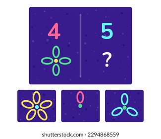 Educational logic game for kids. Development of logic iq. Visual intelligence, mind games. Numbers and counting. Vector illustration.