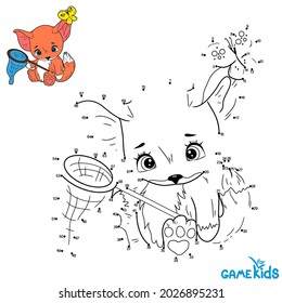 Educational logic game for preschool children. Vector illustration. Fox and butterfly net