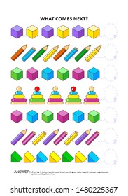 Educational logic game training sequential pattern recognition skills: What comes next in the sequence? Answer included.