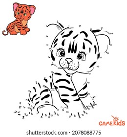 Un juego educativo de conteo lógico para niños. Ilustración vectorial. Boca de tigre. Símbolo del año