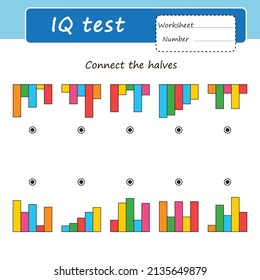 Educational logical game for kids. Connect the halves. IQ Test. Activity for presсhool years kids and toddlers. Worksheet activity. Vector illustration