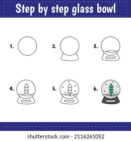 Educational logical game for kids. Step by step drawing sheets. Activity page for children. Glass bowl