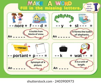 Educational logical worksheet riddles for kids: Make new words that start with the letter I to study English. Printable puzzle and spelling activity.
